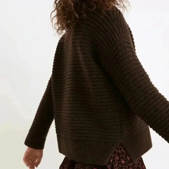 Madewell Elsmere Pullover Crewneck Sweater Size XS Brown Ribbed Wool Blend Soft - Picture 3 of 10